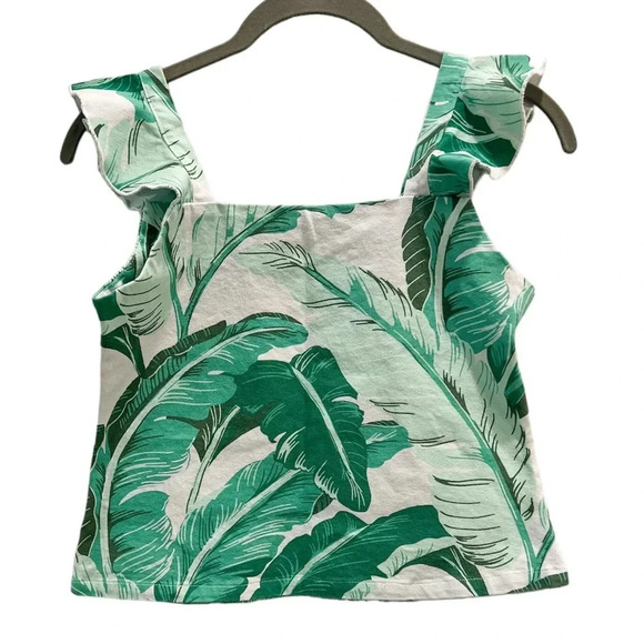 Folded&Hung Banana Leaf Print Cropped Top - Picture 1 of 6